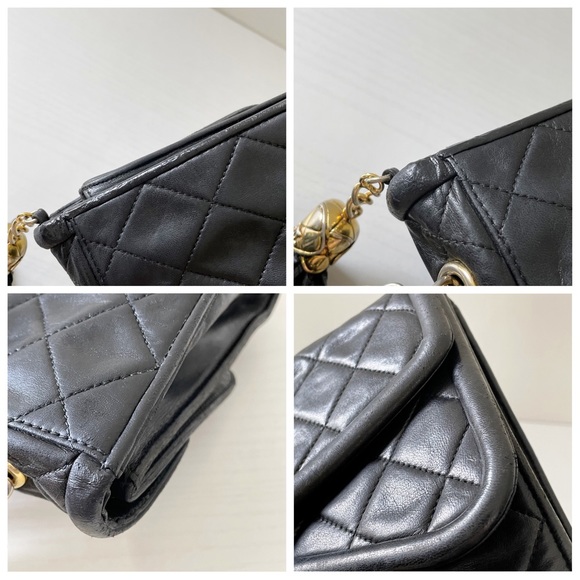 ❤️SOLD❤️Chanel black quilted lambskin leather double flap vintage shoulder bag - Picture 5 of 10